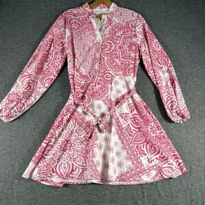 Sunday Up Pink 1/2 Button Up Tie Front Mini Dress Lightweight Party Size M